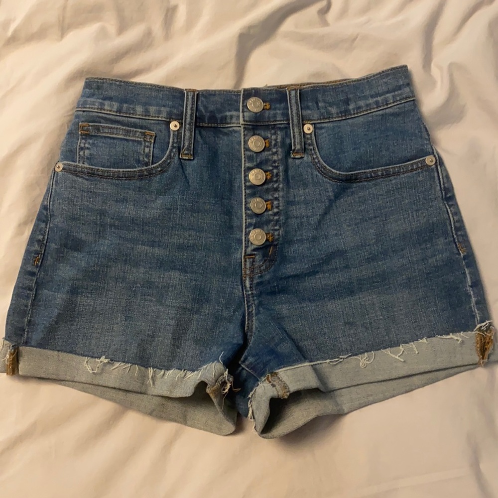Madewell high rise denim button up shorts